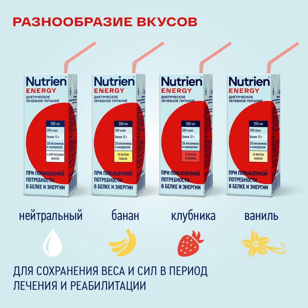 Nutrien Energy, для детей с 3 лет и взрослых, смесь для энтерального питания, ваниль, 200 мл, 1 шт.