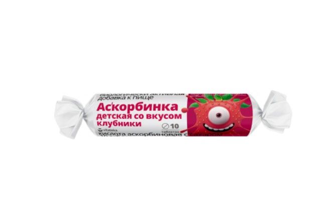 Витатека Аскорбинка детская с сахаром, 2.9 г, таблетки, со  вкусом или ароматом клубники, 10 шт.