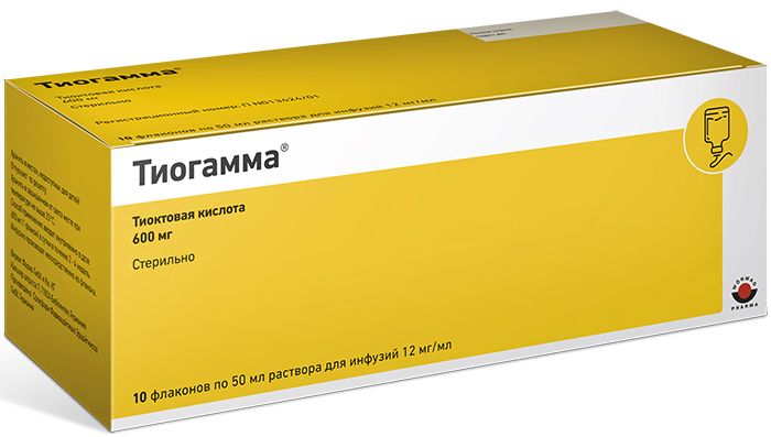 Тиогамма, 12 мг/мл, раствор для инфузий, 50 мл, 10 шт.