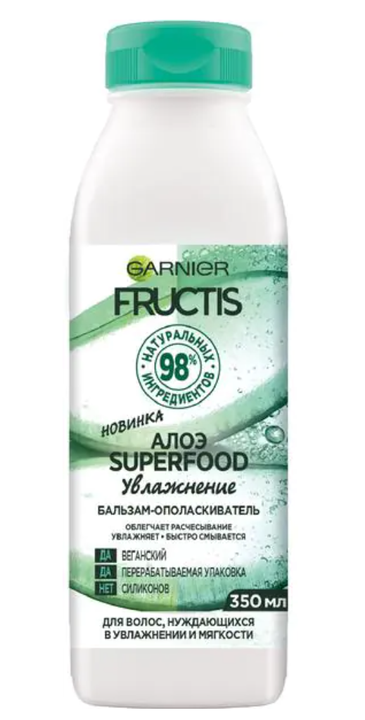 фото упаковки Garnier Fructis Бальзам-ополаскиватель Superfood Увлажнение Алоэ