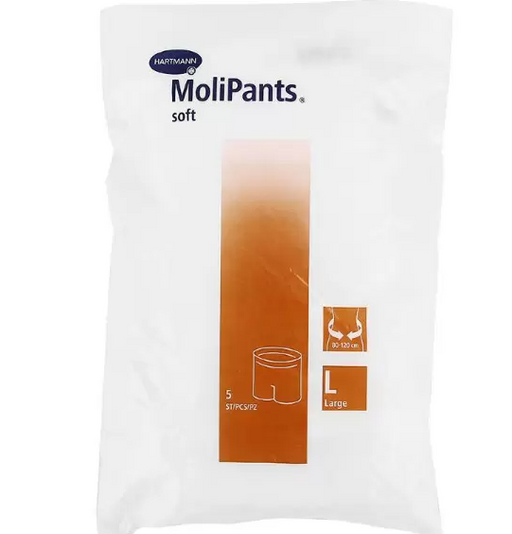 MoliPants Soft штанишки для фиксации прокладок, Large (обхват бедер 80-120 см), штанишки удлиненные, для фиксации прокладок Molimed и Moliform, 5 шт.