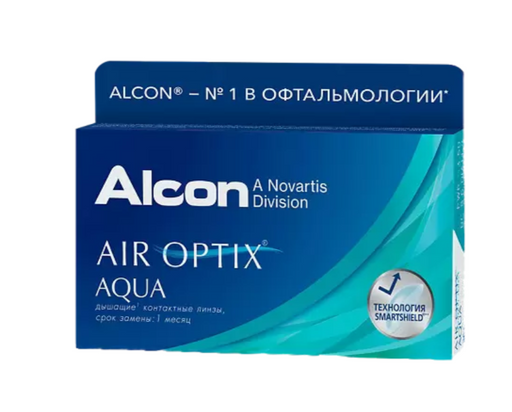 Alcon Air Optix aqua контактные линзы плановой замены, BC=8.6 d=14.2, D(-8.00), 6 шт.