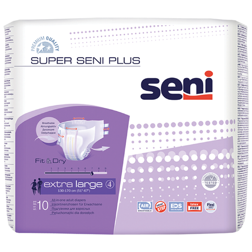 Seni Super Plus Подгузники для взрослых, Extra Large XL (4), 130-170 см, 10 шт.