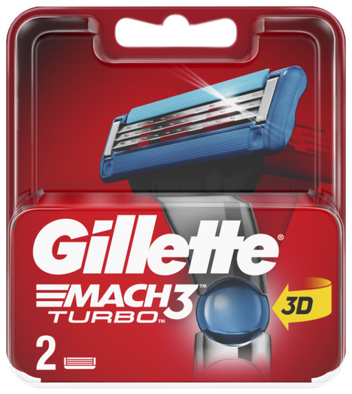 Gillette Mach3 Turbo Сменные кассеты, для мужчин, 2 шт.