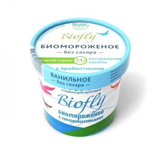 Biofly Биомороженое Натуральная ваниль без сахара с пробиотиками, мороженое, стаканчик бумажный, 45 г, 1 шт.