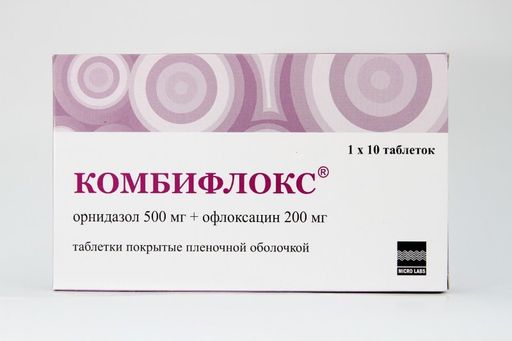 Комбифлокс, 500 мг+200 мг, таблетки, покрытые пленочной оболочкой, 10 шт.