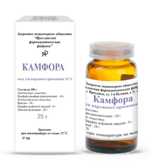 Камфора, 10%, мазь для наружного применения, 25 г, 1 шт.