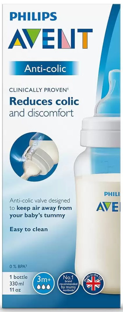 Philips Avent Anti-colic Бутылочка с силиконовой соской, SCF816/17, для детей с 3 месяцев, бутылочка для кормления, 330 мл, 1 шт.