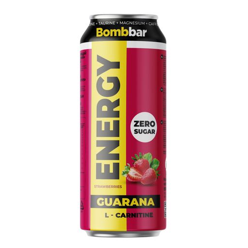 Bombbar Energy L-карнитин с Гуараной, напиток тонизирующий газированный, клубника земляника, 500 мл, 1 шт.