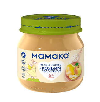 Мамако пюре яблоко груша и козий творожок, пюре, 80 г, 1 шт.