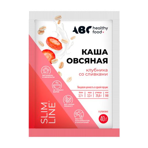 ABC Healthy Food Каша овсяная быстрого приготовления витаминизированная, каша, клубника со сливками, 40 г, 1 шт.